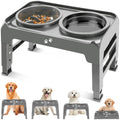 Elevated Dog Bowls 2-in-1 Dog Feeder with Slow Feeder Dog Bowls & Dog Water Bowl 4 Heights Adjustable Raised Dog Bowl Stand Non-Slip Dog Food Bowl for Medium Large Dogs Grey