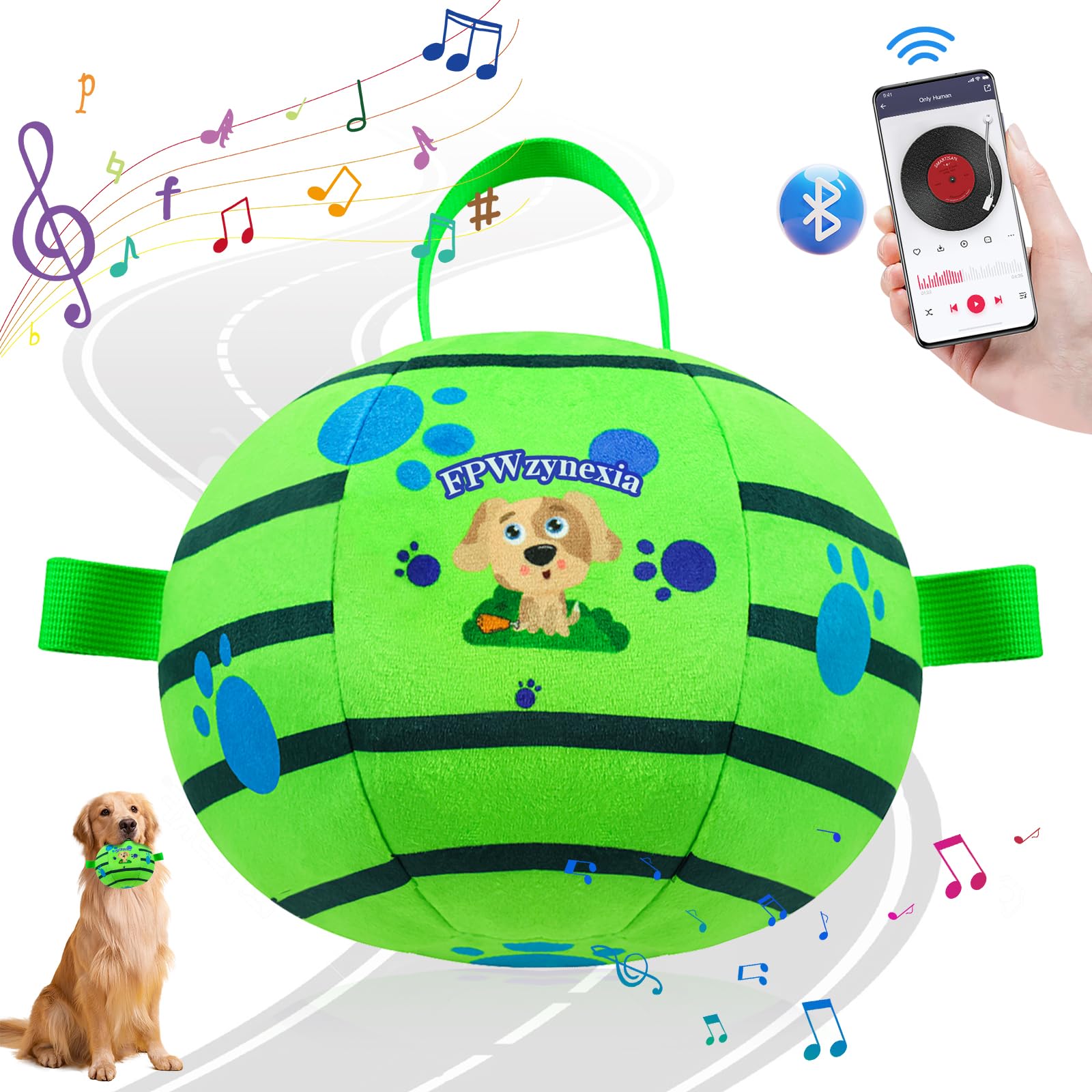 FPWzynexia Interactive Dog Toys Chew-Resistant Interactive Dog Ball Nylon Dog Balls with Rope Bluetooth-Enabled for Music Connection Moving Dog Ball Interactive Dog Balls for Large Dogs