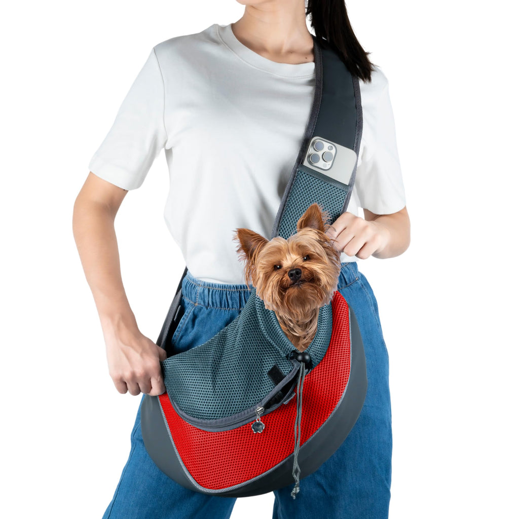 Dury Dog Backpack Carrier - Adjustable Shoulder Strap Dog Carriers for Small Dogs Breathable Dog Sling Carrier Dog Travel Bag with Phone Pocket (Red)
