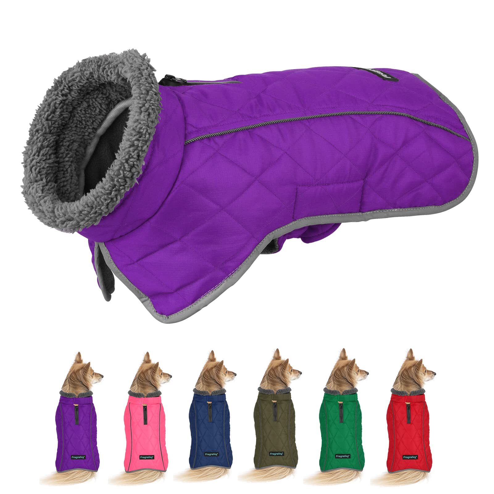 Fragralley Dog Winter Coat Jacket Windproof Dog Coat Adjustable Dog Jackets for Dogs Waterproof Winter Dog Turtleneck Clothes Doggie Cold Weather Vest Fleece Dog Jacket